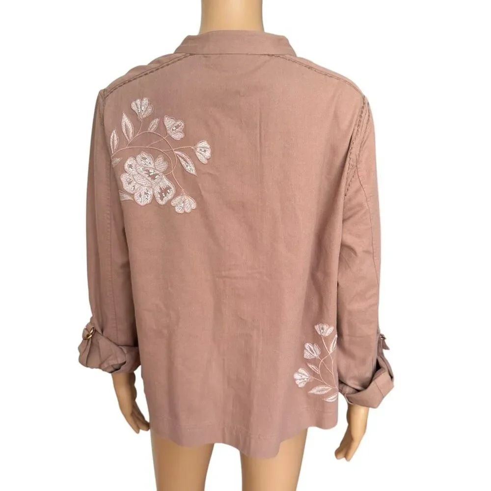 Chico's Dusty Rose Embroidered Collarless Blazer